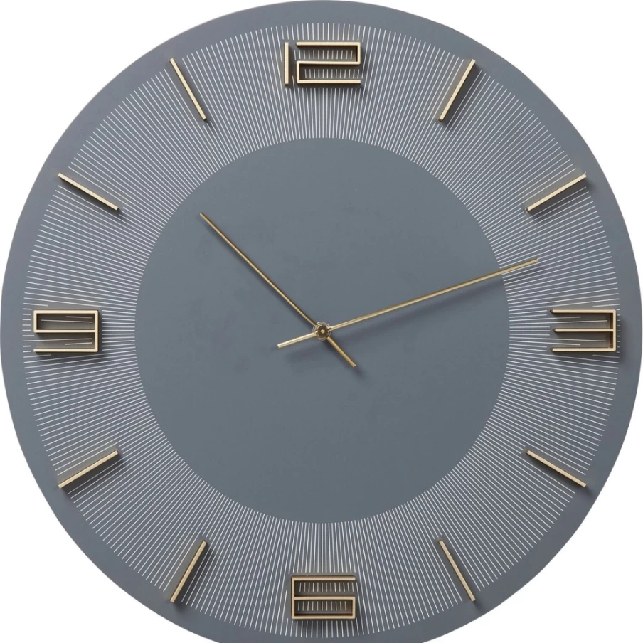 KARE Design Modern Wall Clock Leonardo - 49cm Grey and Gold Round Analog Clock for Home & Office Decor