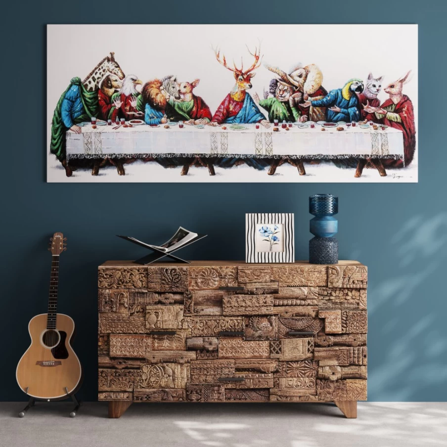 "KARE Design The Last Supper Picture Touched Canvas Art 240x100cm Religious Wall Decor"