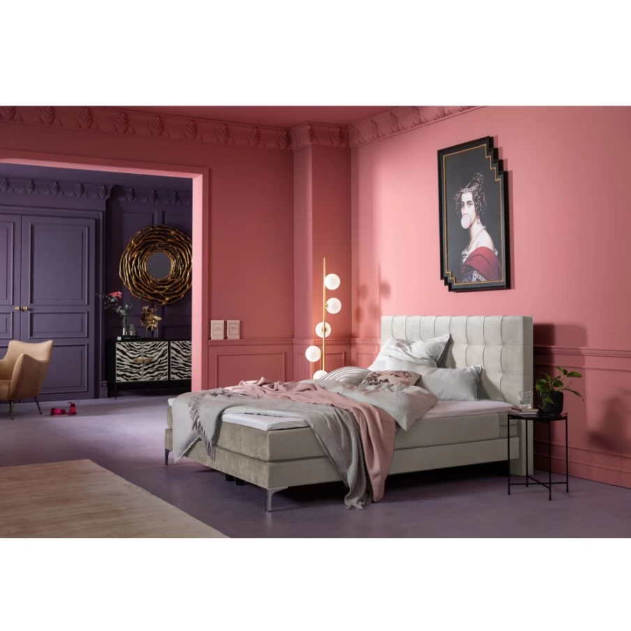 KARE Design Benito Star Cream Boxspring Bed 180x200 cm - Luxury Cream Upholstered Queen Size Bed Frame