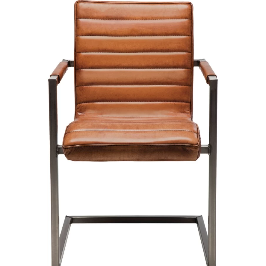 KARE Design Cantilever Armchair in Buffalo Brown Leather - Modern Riffle Style Lounge Chair