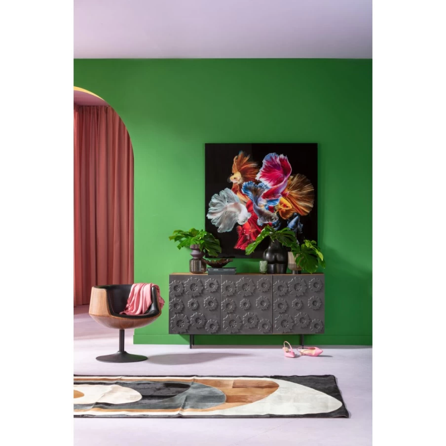 KARE Design Modern Glass Art Picture - Colorful Swarm Fish Wall Decor 120x120cm