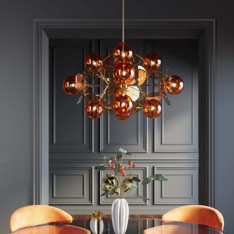 KARE Design Globo Amber Glass Pendant Light - 79cm Modern Hanging Lamp for Dining Room