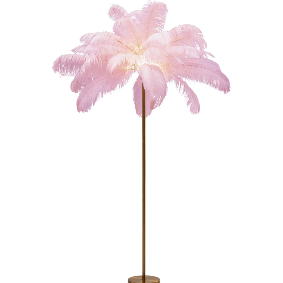 KARE Design Modern Feather Floor Lamp - 165cm Tall Pink Palm Leaf Standing Light for Living Room Decor