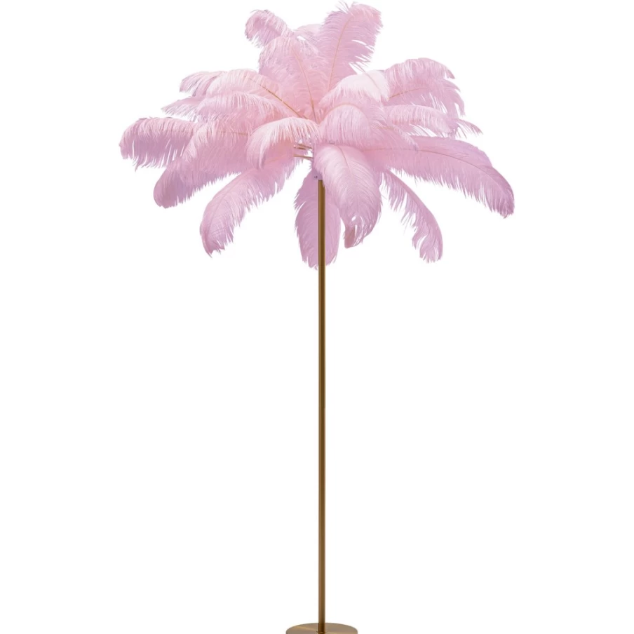 KARE Design Modern Feather Floor Lamp - 165cm Tall Pink Palm Leaf Standing Light for Living Room Decor