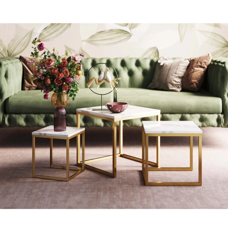 KARE Design Modern Side Table Set of 3 - Key West Gold Accent Tables for Living Room