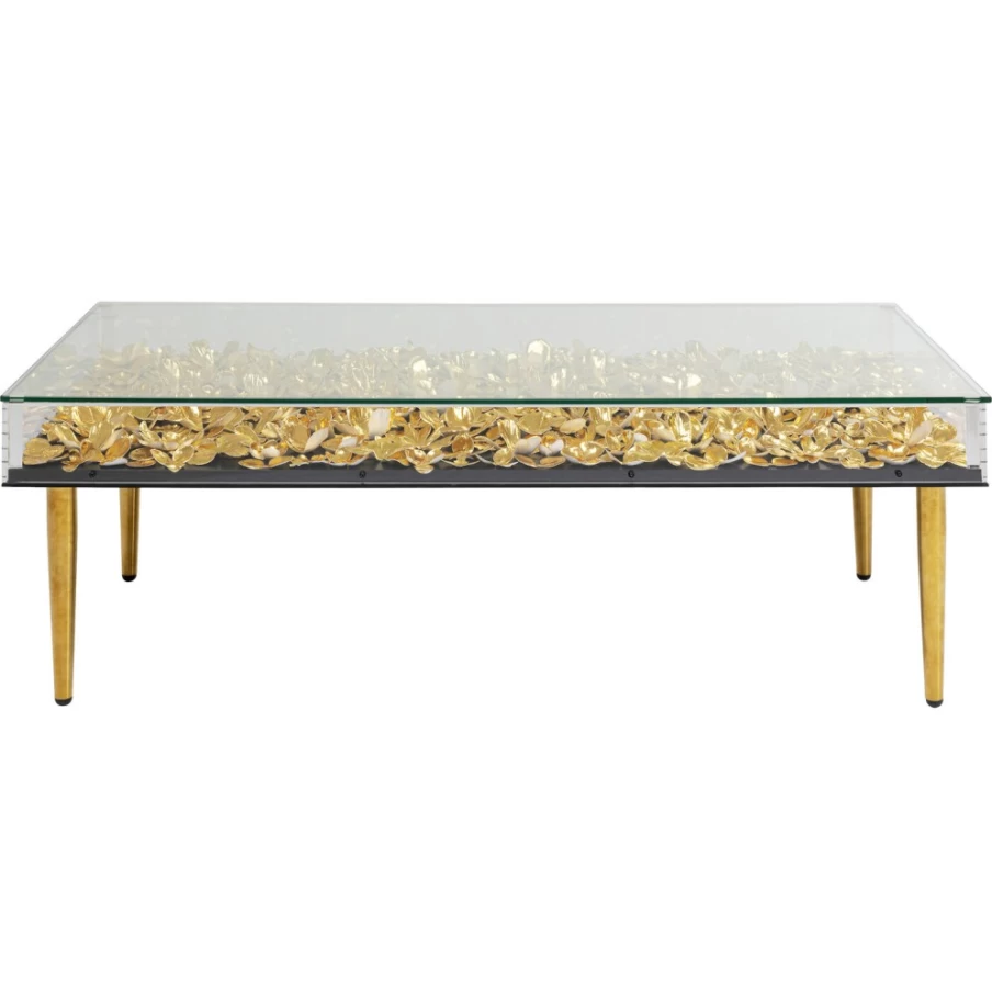 KARE Design Modern Gold Flower Coffee Table - 120x60cm Luxury Living Room Center Table with Floral Detailing