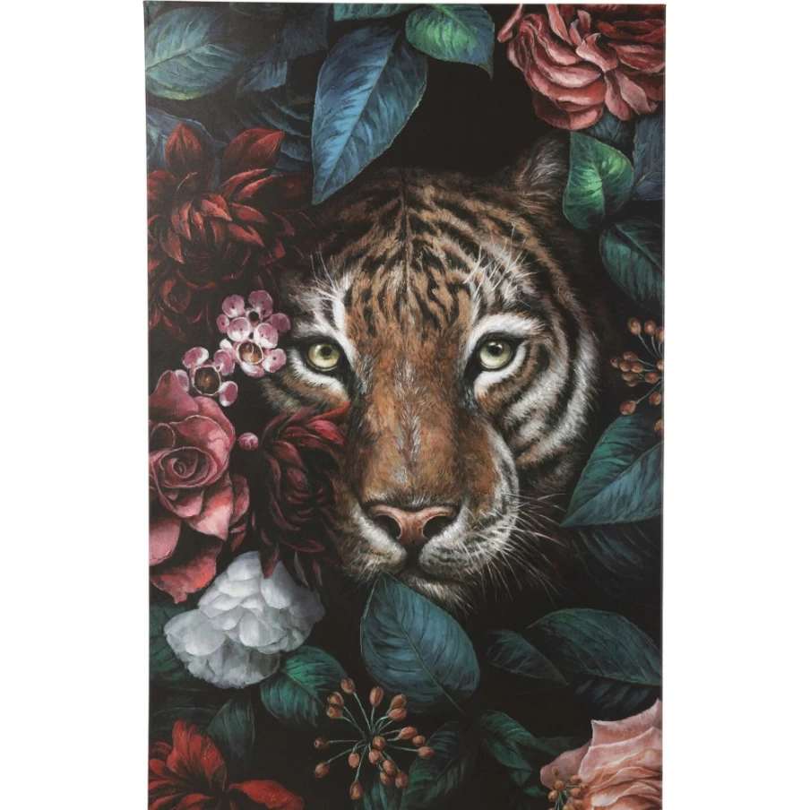 "KARE Design Canvas Wall Art - Tiger in Floral Jungle 90x140cm Framed Picture Print"