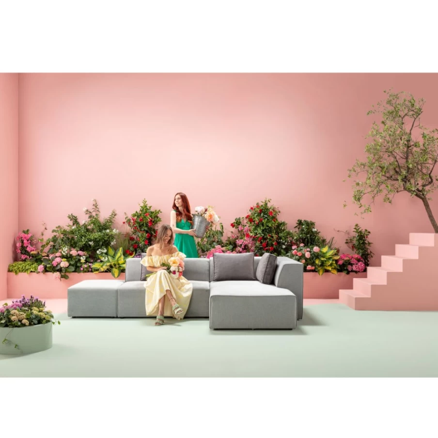 "KARE Design Modern Corner Sofa with Ottomane in Grey - Right Section Configuration"