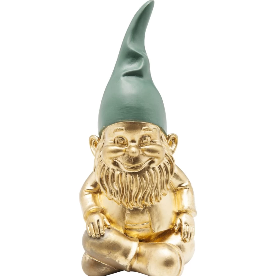 KARE Design Modern Gold Green Sitting Dwarf Figurine - 19cm Decorative Statue for Home & Garden
