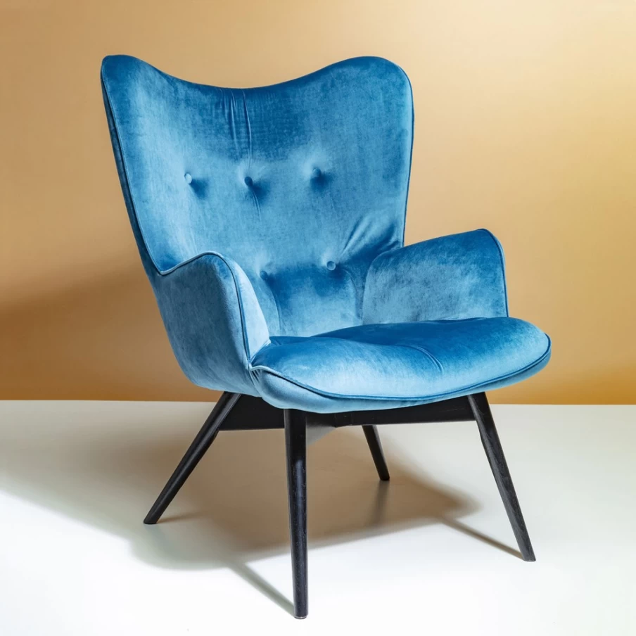 "KARE Design Vicky Velvet Armchair in Bluegreen – Luxurious Black Velvet Lounge Chair"