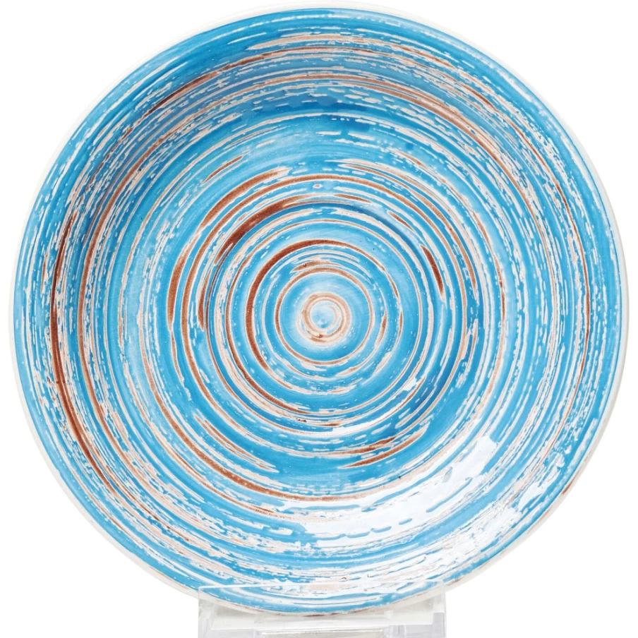 KARE Design Modern Blue Swirl Decorative Plate - 19cm Ceramic Art Plate for Home Decor