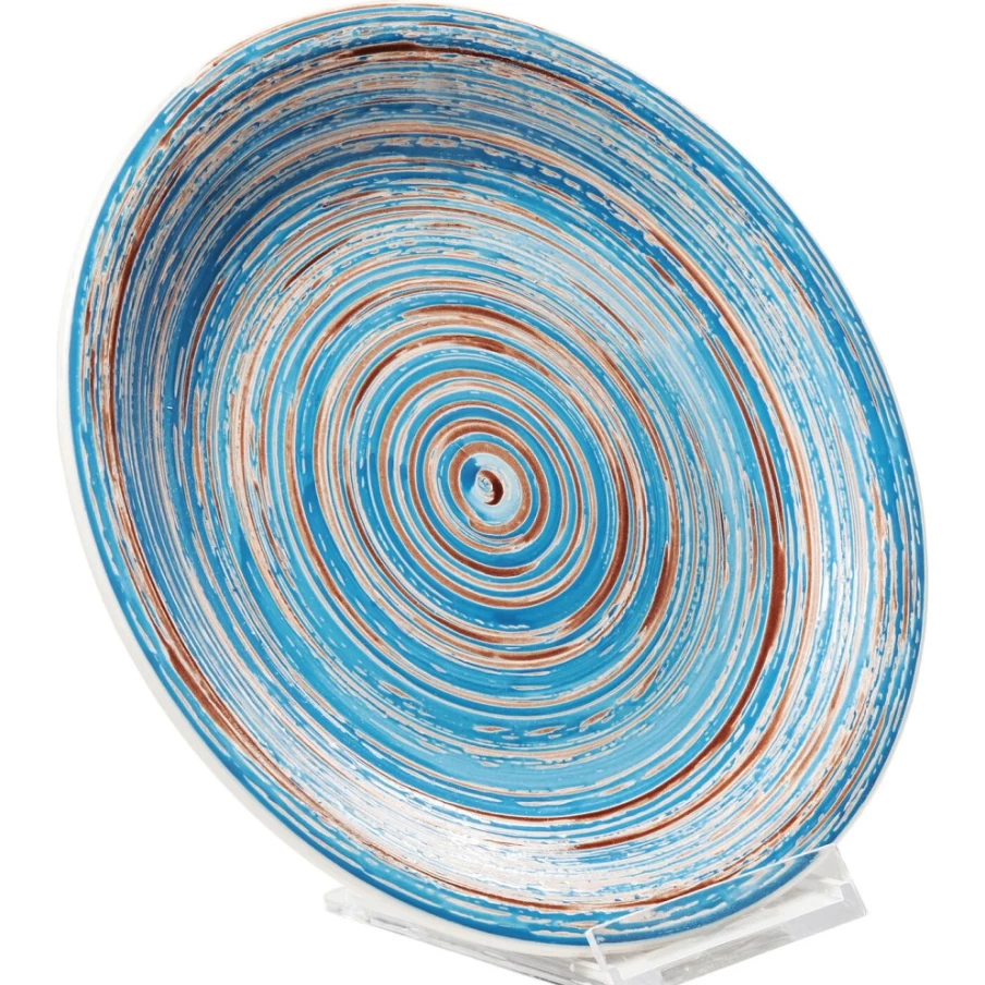 KARE Design Modern Blue Swirl Decorative Plate - 19cm Ceramic Art Plate for Home Decor