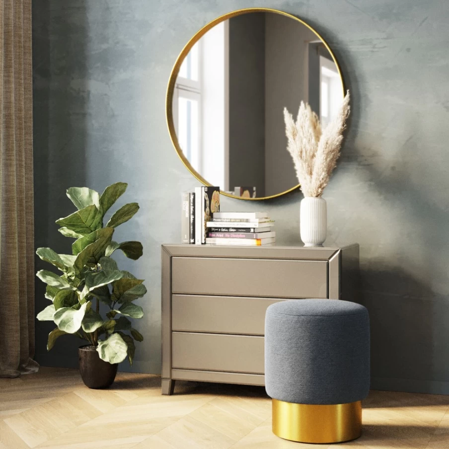 KARE Design Lina Light Blue Brass Stool - 35cm Height Modern Cherry Wood Bar Stool