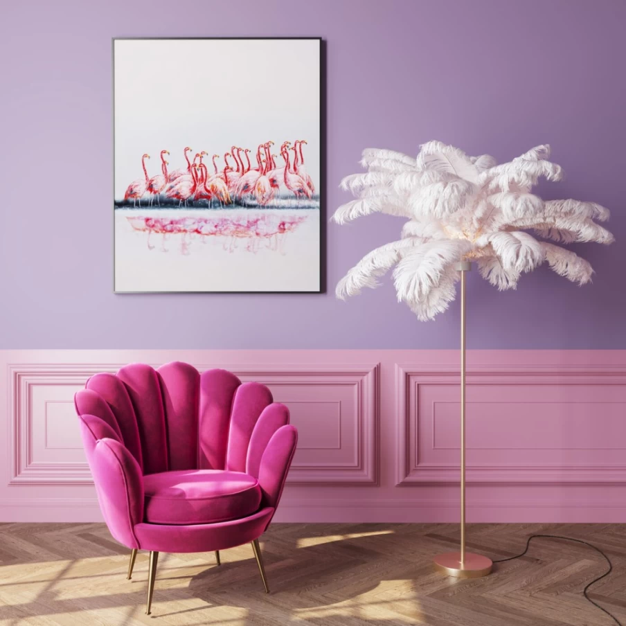 KARE Design Modern Floor Lamp with Feather Palm Shade - 165cm Tall White Standing Light for Living Room