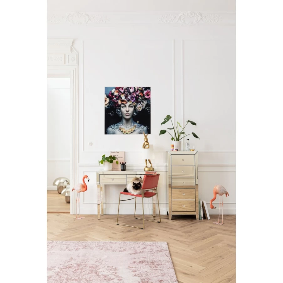 "KARE Design Modern Glass Flower Art Wall Decor - 80x80cm Elegant Lady Portrait Picture"