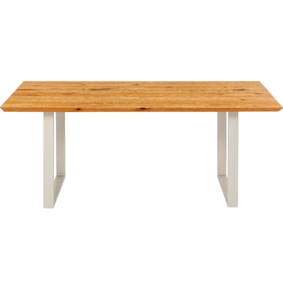 KARE Design Modern Oak Wood Dining Table with Silver Metal Base - 200cm x 100cm Rectangular Table Symphony Collection