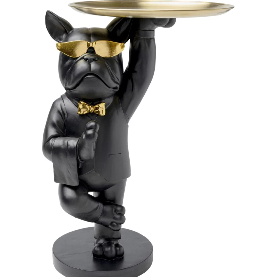 KARE Design Modern Bulldog Side Table with Tray - Black, 34x55cm, Unique Animal-Themed Furniture