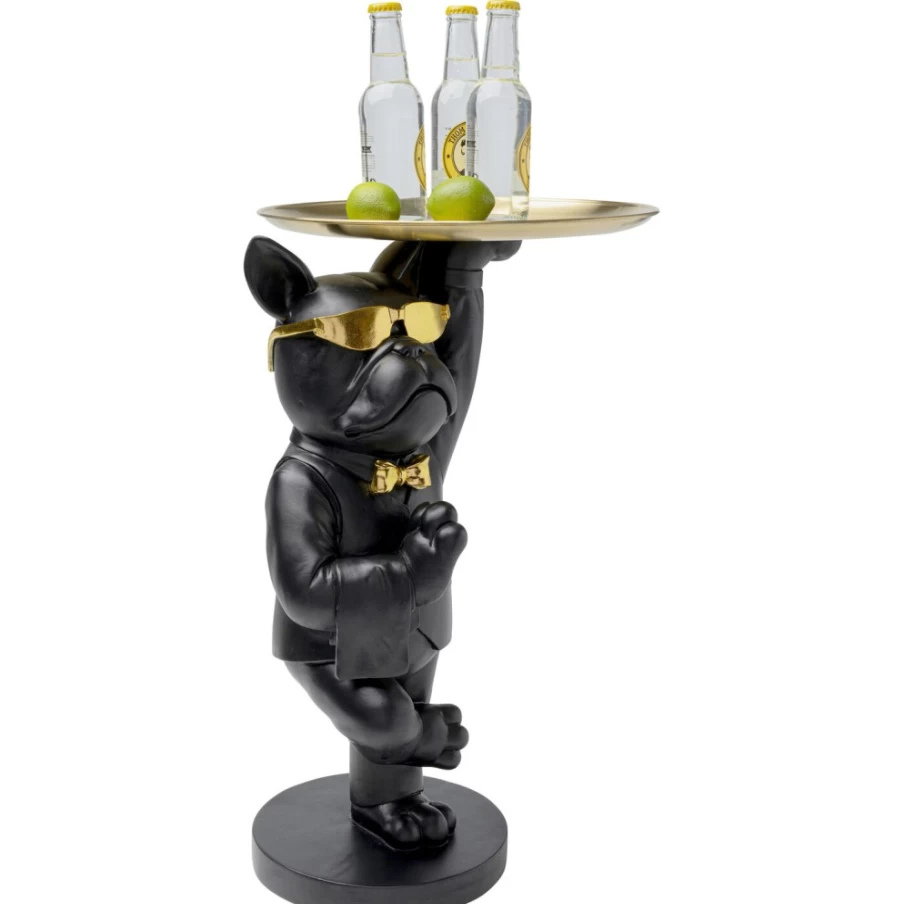 KARE Design Modern Bulldog Side Table with Tray - Black, 34x55cm, Unique Animal-Themed Furniture