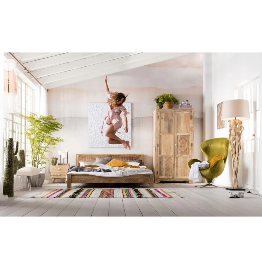 KARE Design Puro 160x200cm Solid Wood Bed Frame - Modern Scandinavian Style Queen Size Bedroom Furniture