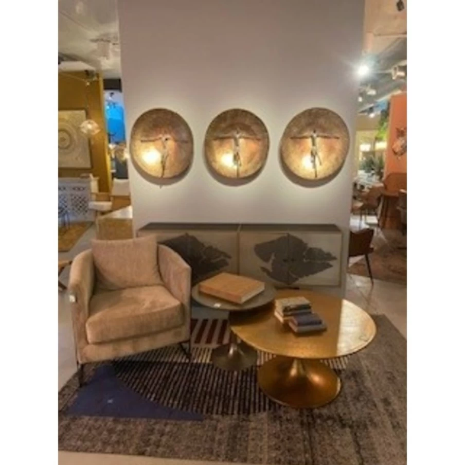KARE Design Moroccan Brass Coffee Table - 91cm Round Handcrafted Metal Side Table for Living Room