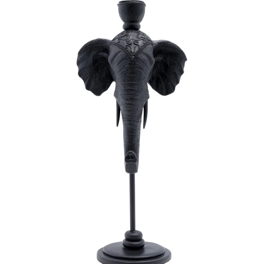 KARE Design Modern Elephant Head Candle Holder - Decorative Black Metal Statue for Home Decor, 36cm Height