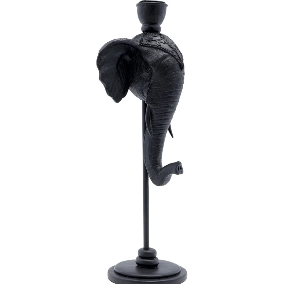KARE Design Modern Elephant Head Candle Holder - Decorative Black Metal Statue for Home Decor, 36cm Height