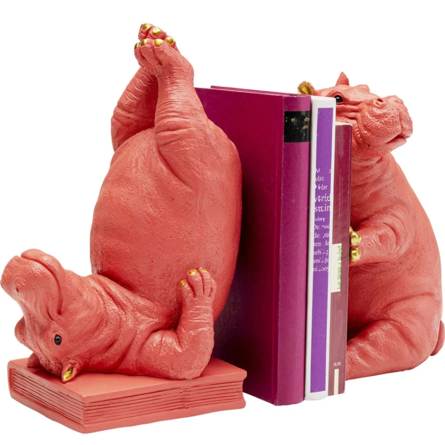 KARE Design Pink Hippo Bookends - Set of 2 Decorative Animal Bookholders for Shelves