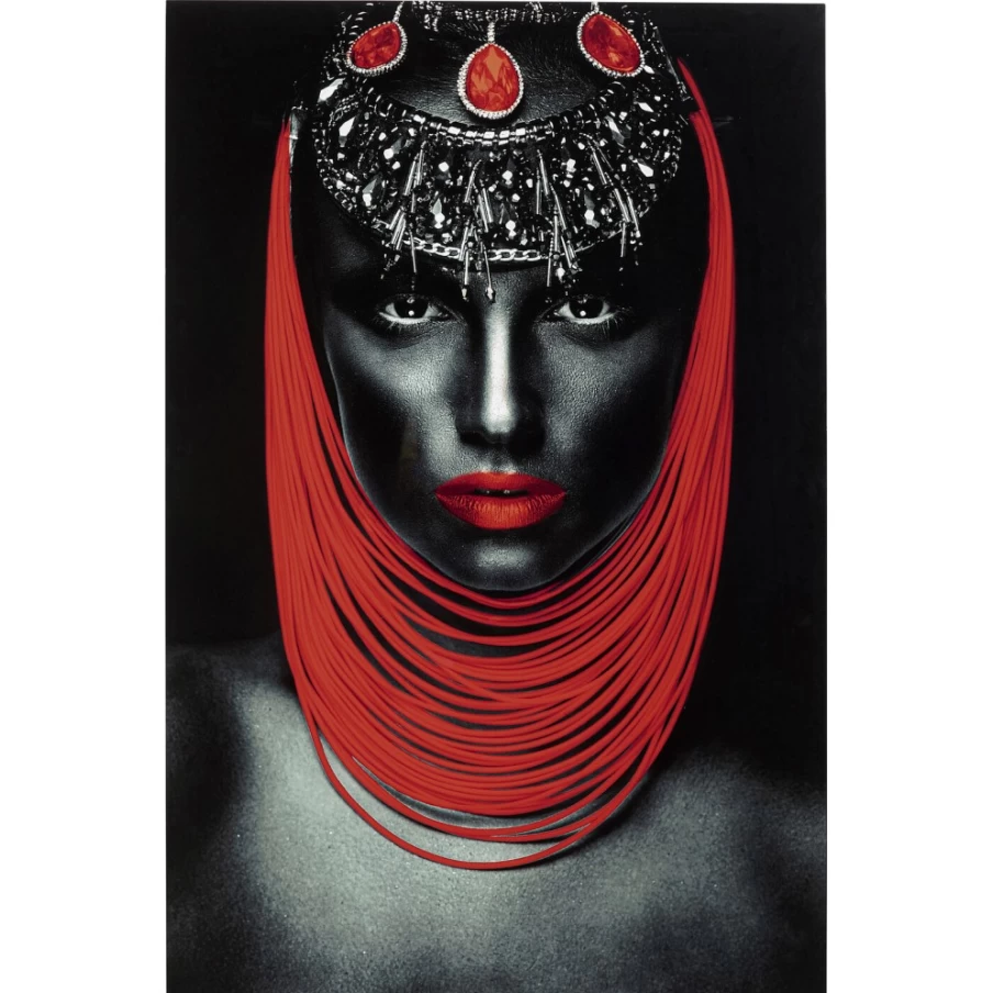 "KARE Design Modern Picture Glass Art - Red Lips Lady Portrait 80x120cm Wall Decor"