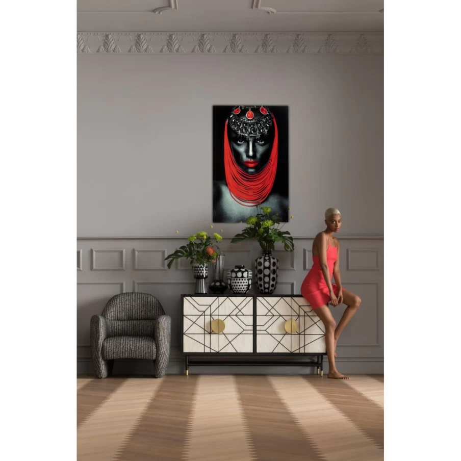 "KARE Design Modern Picture Glass Art - Red Lips Lady Portrait 80x120cm Wall Decor"