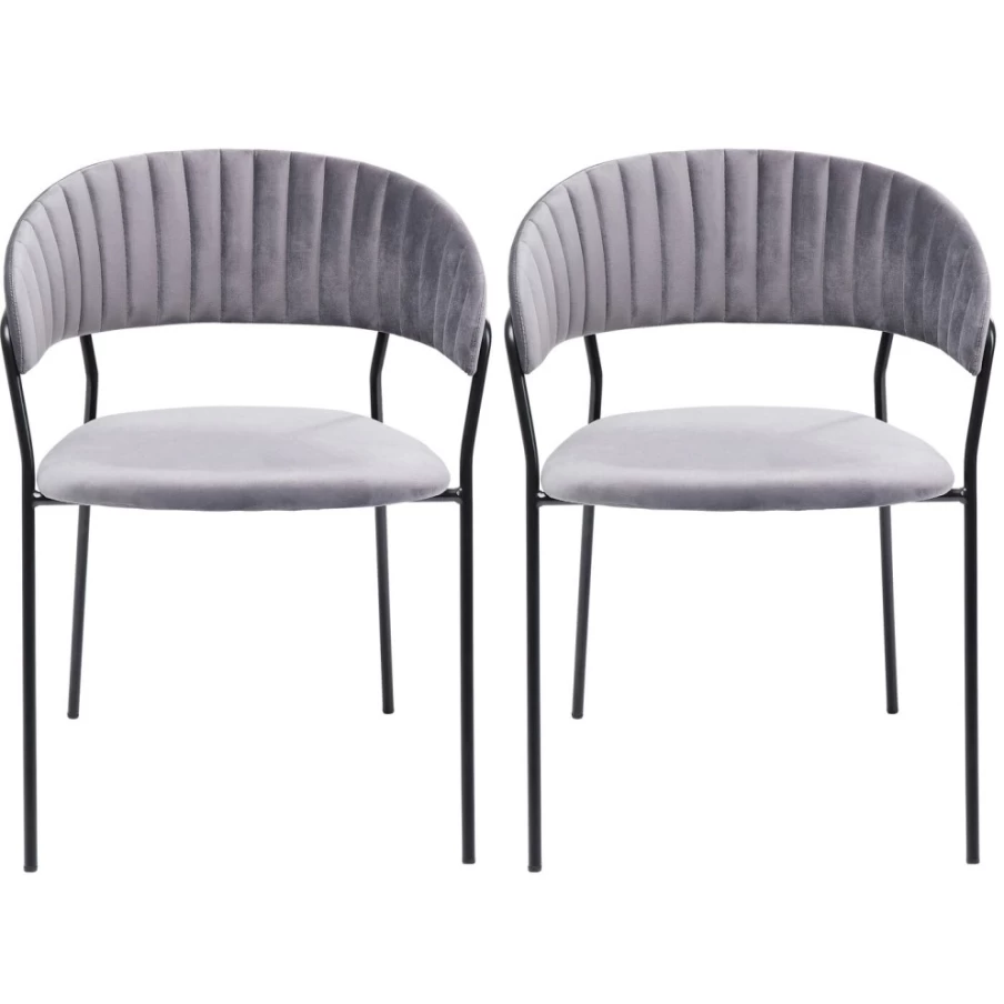 KARE Design Belle Velvet Grey Armchair Set of 2 - Luxurious Upholstered Living Room Chairs with Armrests