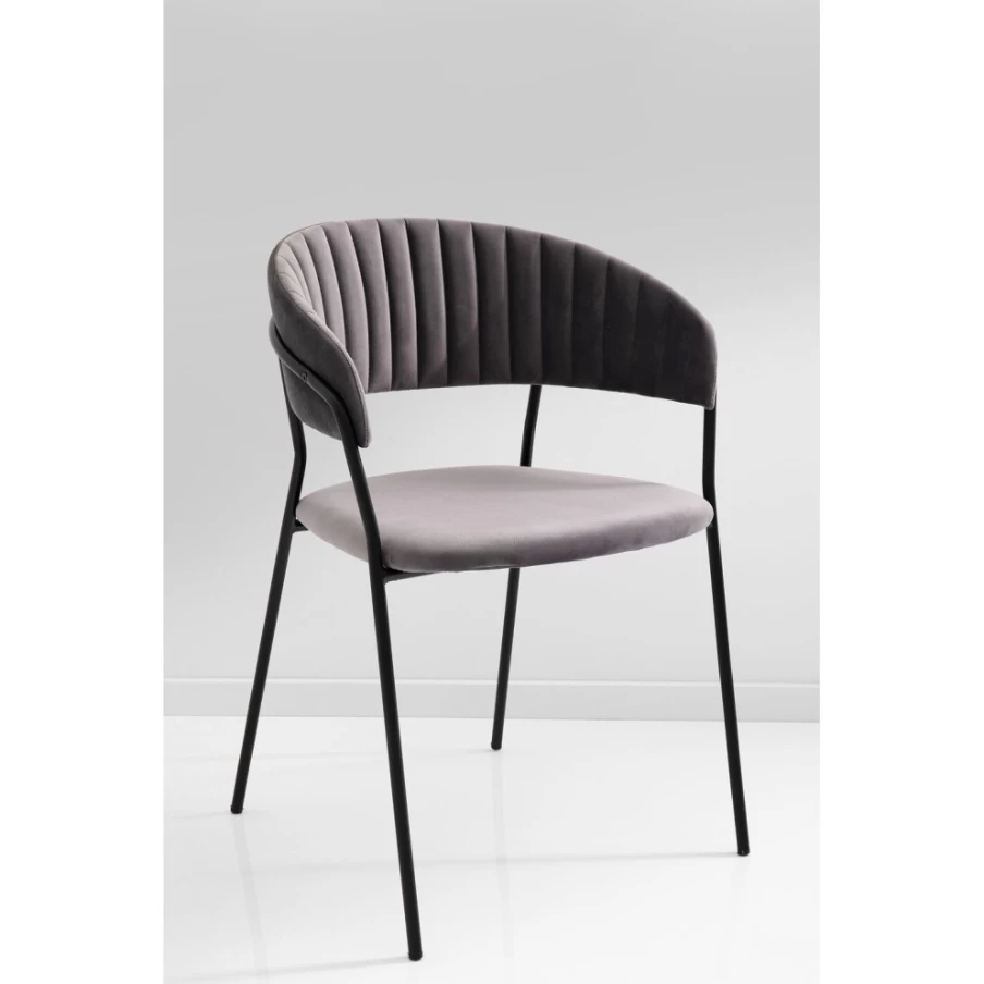 KARE Design Belle Velvet Grey Armchair Set of 2 - Luxurious Upholstered Living Room Chairs with Armrests