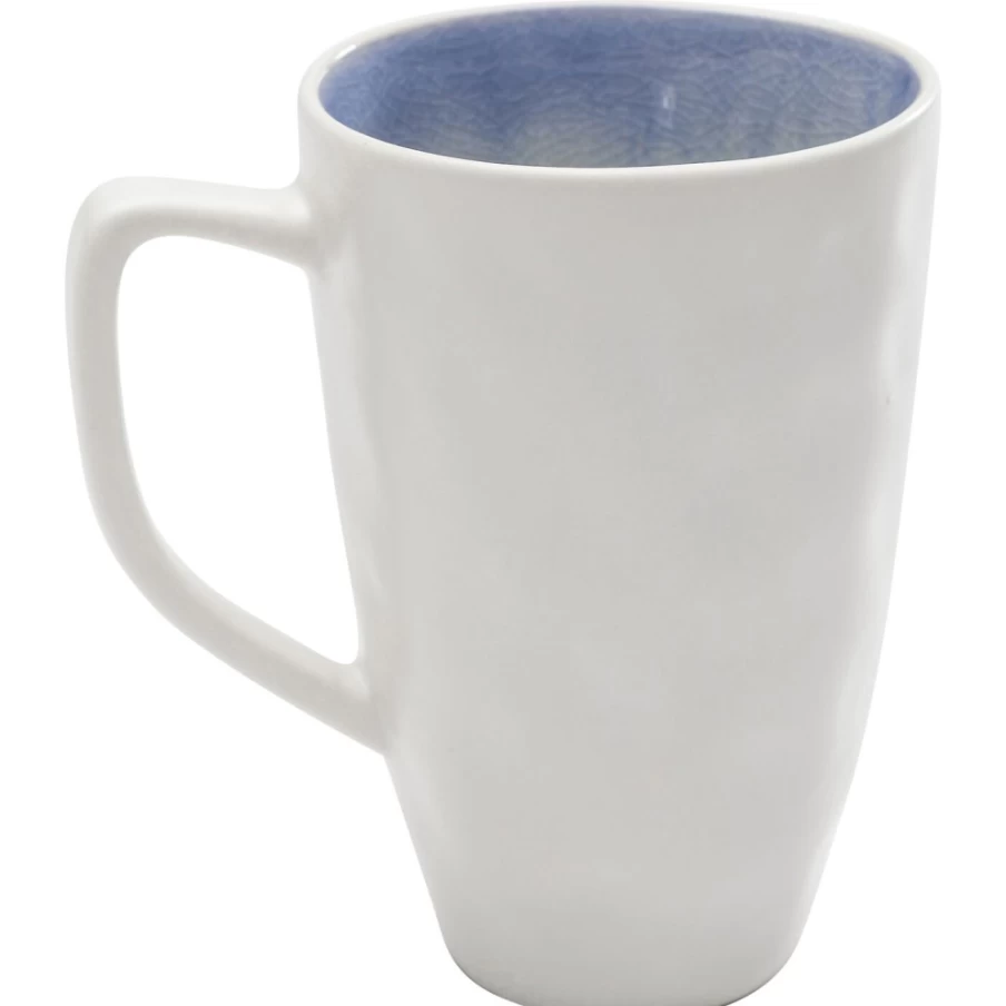 KARE Design White and Blue Crackle Glaze Ceramic Coffee Mug - Handcrafted Artisan Cup