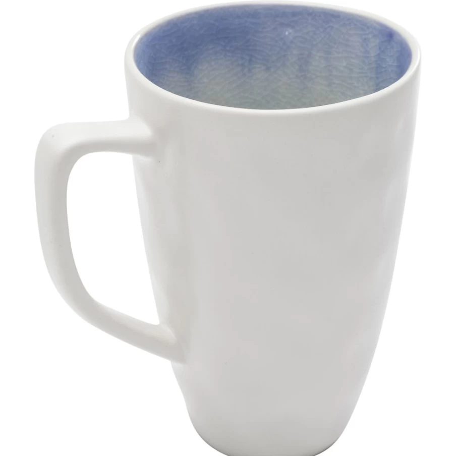 KARE Design White and Blue Crackle Glaze Ceramic Coffee Mug - Handcrafted Artisan Cup