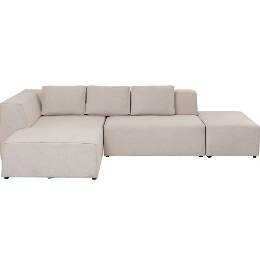 KARE Design Modern Corner Sofa with Ottoman - Cream Left Sectional Couch for Living Room