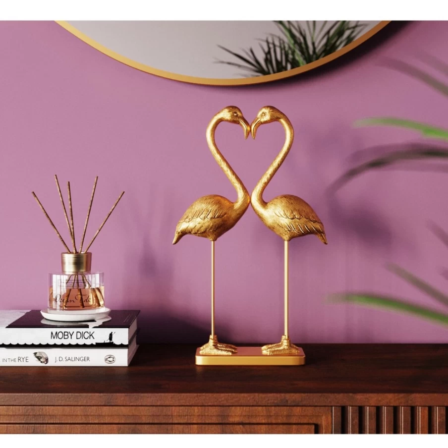 KARE Design Gold Flamingo Love Decor Figurine - 39cm Modern Home Decoration Statue
