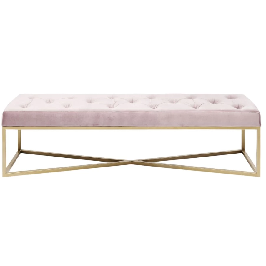 KARE Design Modern Brass Bench with Rose Gold Finish - 150cm Wide Crossover Style Seating for Living Room or Bedroom