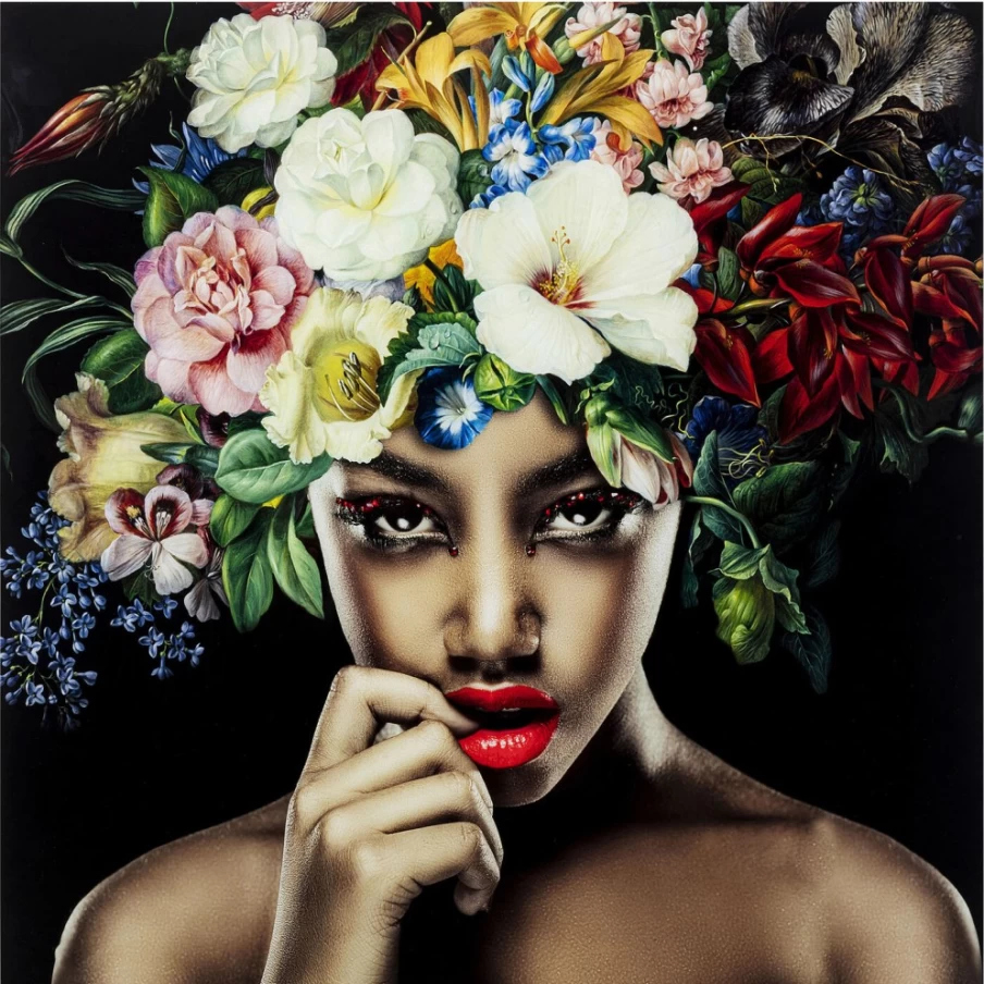 "KARE Design Decorative Picture Glass - Floral Art Print for Women, 100x100 cm"