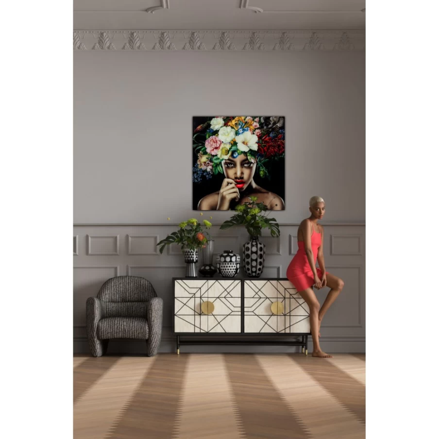 "KARE Design Decorative Picture Glass - Floral Art Print for Women, 100x100 cm"