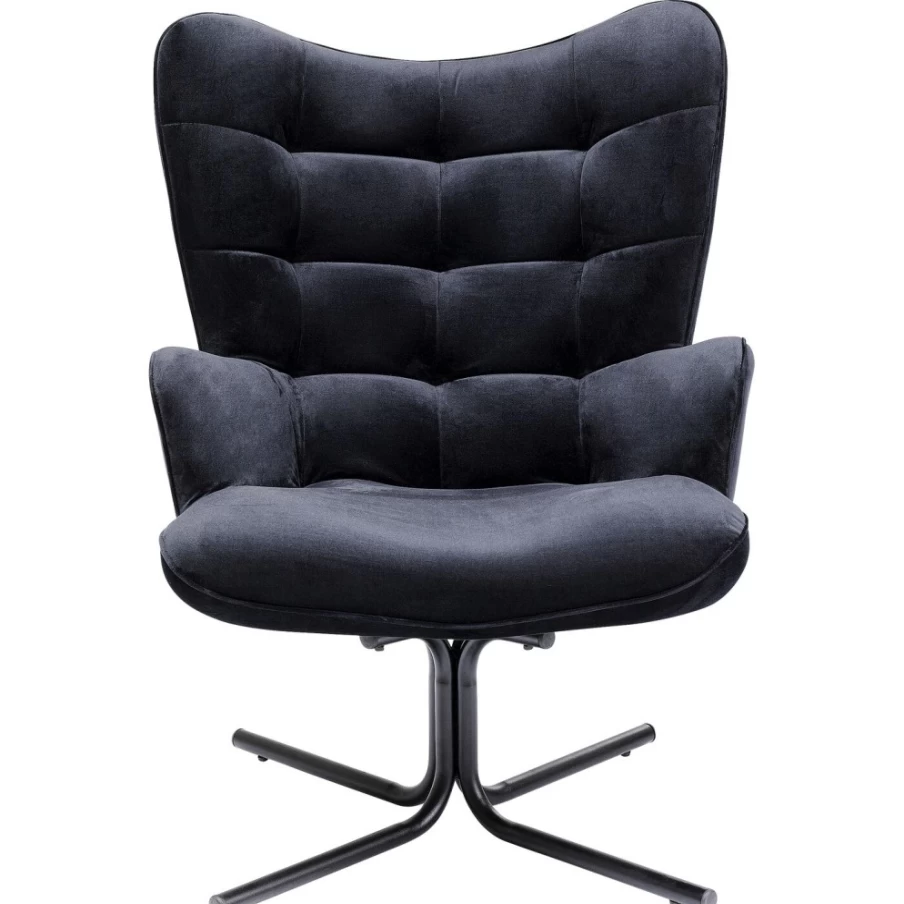 "KARE Design Oscar Velvet Swivel Armchair in Black – Modern Rotating Lounge Chair"