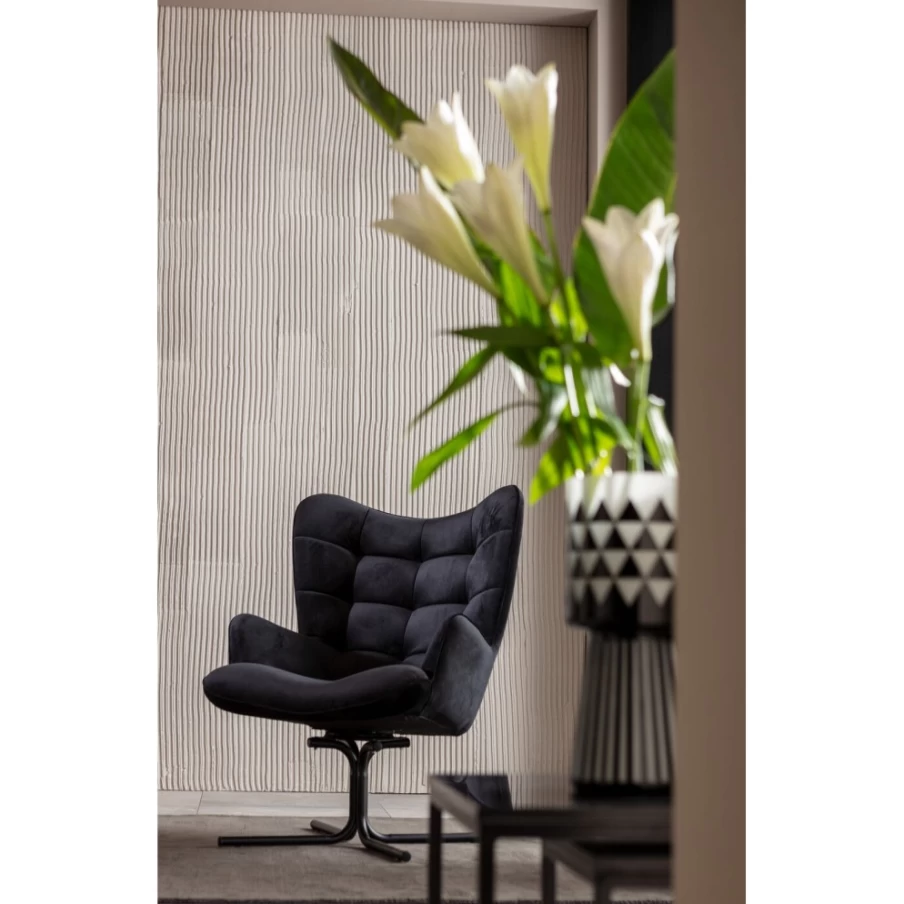 "KARE Design Oscar Velvet Swivel Armchair in Black – Modern Rotating Lounge Chair"