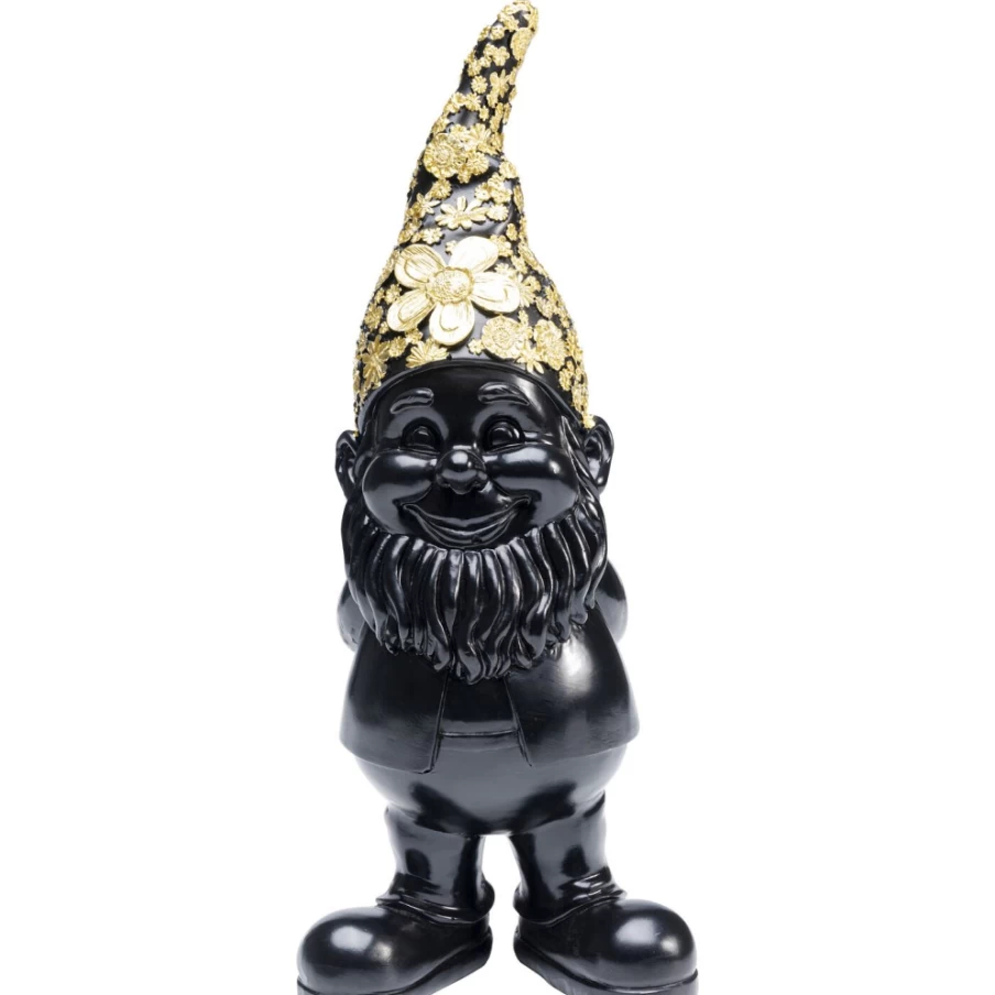 KARE Design Modern Black Gold Garden Gnome Statue - 30cm Tall Deco Figurine for Home & Outdoor Decor