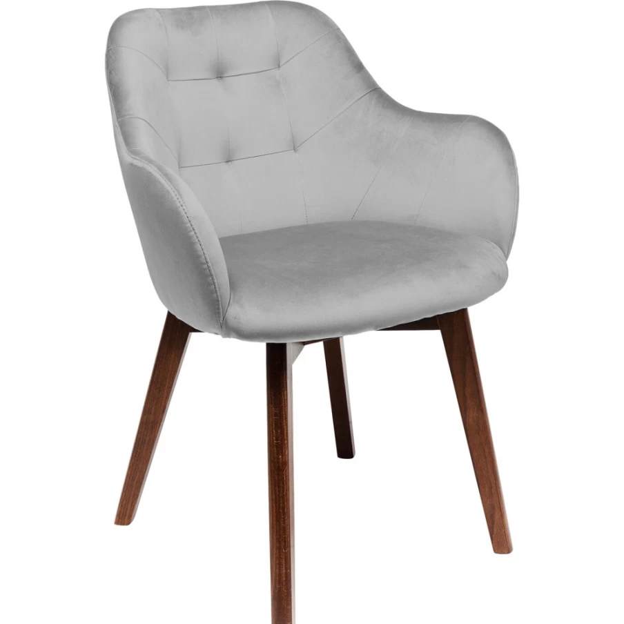"KARE Design Velvet Grey Armchair With Armrests - Luxurious Dark Lady Chair For Elegant Interiors"