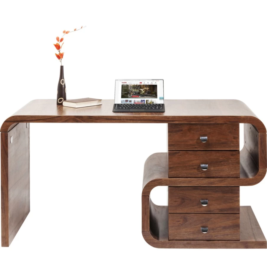 KARE Design Modern Walnut Desk with Soft Snake Pattern 150x70cm Home Office Furniture