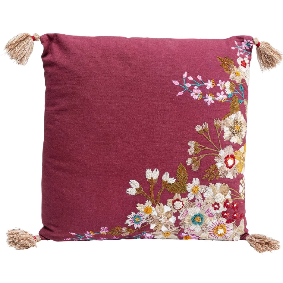 KARE Design Blossom Embroidered Cushion Cover 50x50cm Floral Decorative Pillow Case
