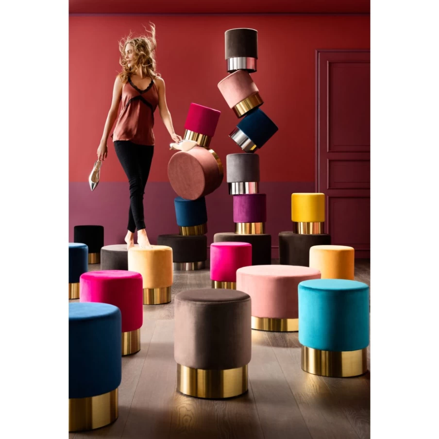 KARE Design Modern Cherry Red Bar Stool with Brass Base - 35cm Height