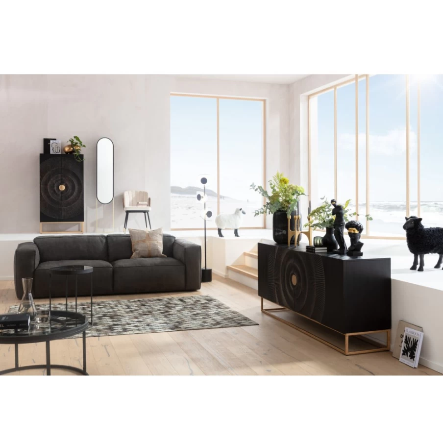 "KARE Design Henry 3-Seater Grey Leather Sofa | Modern Luxury Furniture"