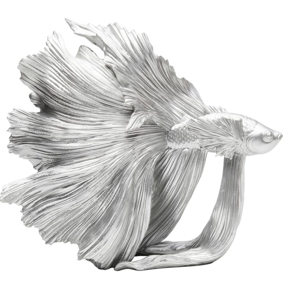 KARE Design Silver Betta Fish Figurine - Small Decorative Sculpture for Home Décor