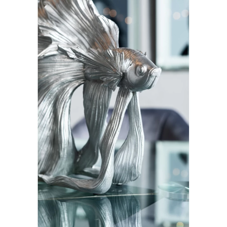 KARE Design Silver Betta Fish Figurine - Small Decorative Sculpture for Home Décor