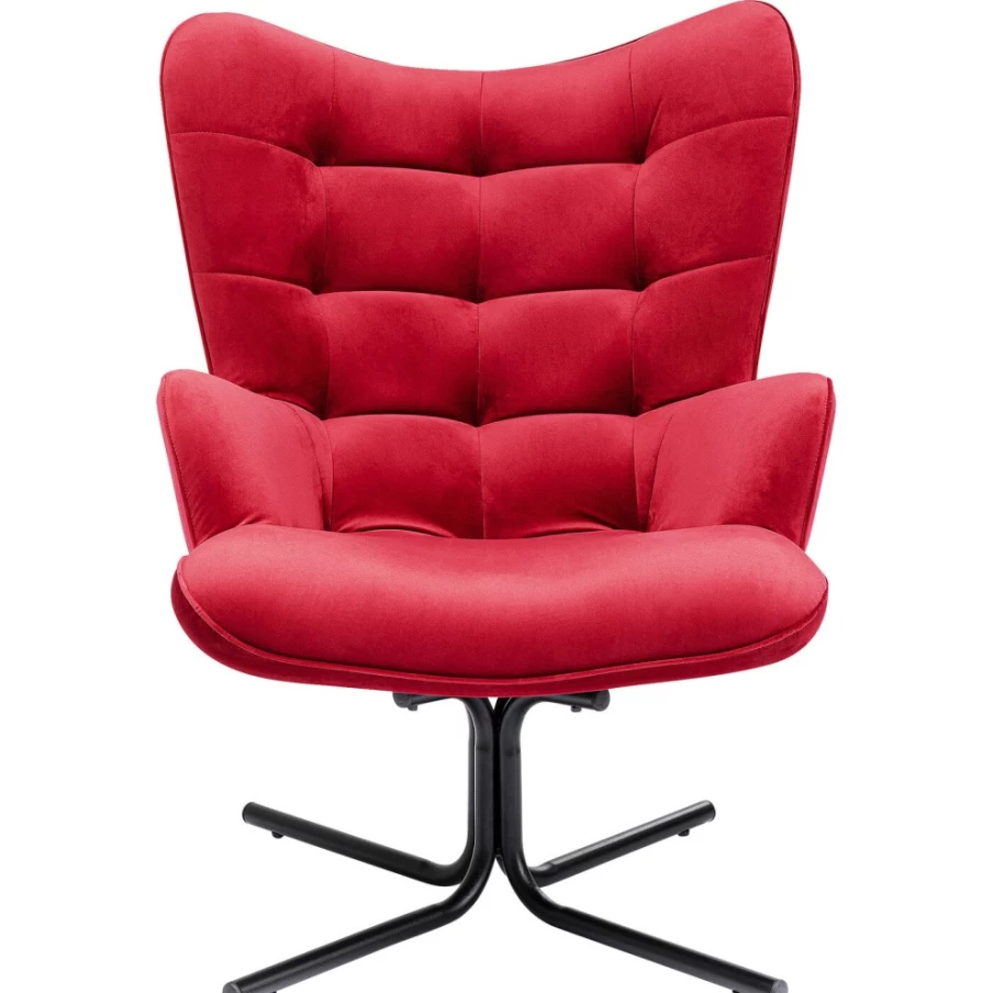 "KARE Design Oscar Velvet Red Swivel Armchair - Modern Rotating Lounge Chair"