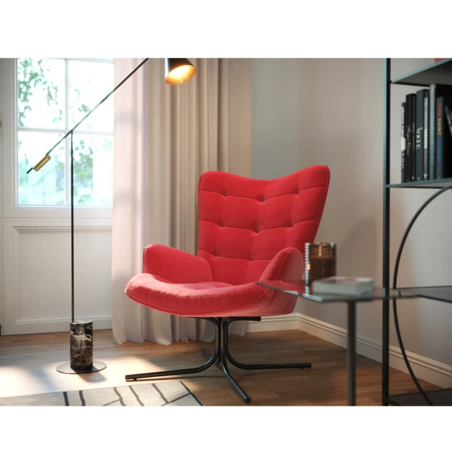 "KARE Design Oscar Velvet Red Swivel Armchair - Modern Rotating Lounge Chair"